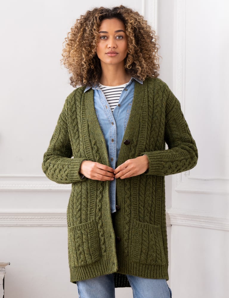 Pure Wool Cable Knit Boyfriend Cardigan