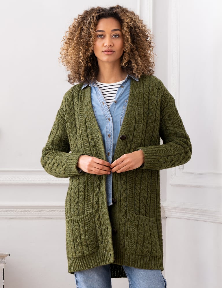 Pure Wool Cable Knit Boyfriend Cardigan | Celtic & Co. | M&S