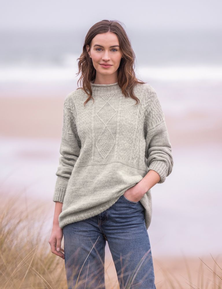 Pure Wool Cable Knit Funnel Neck Jumper 1 of 8