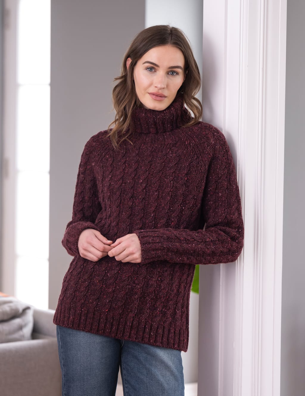 Burgundy roll neck jumper online