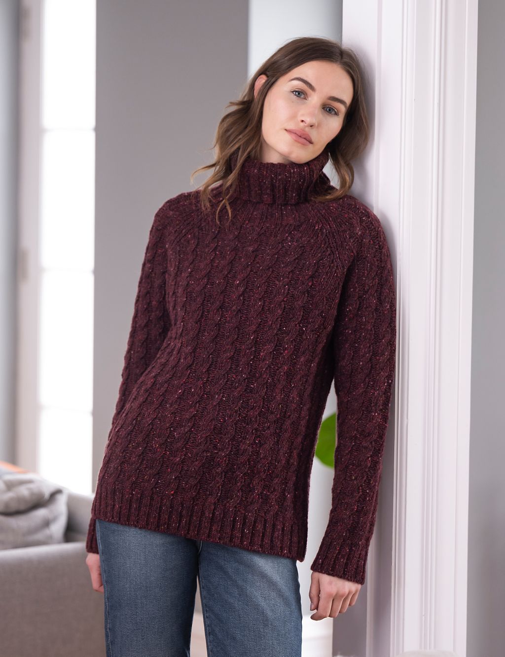 Pure Wool Cable Knit Roll Neck Jumper 2 of 5