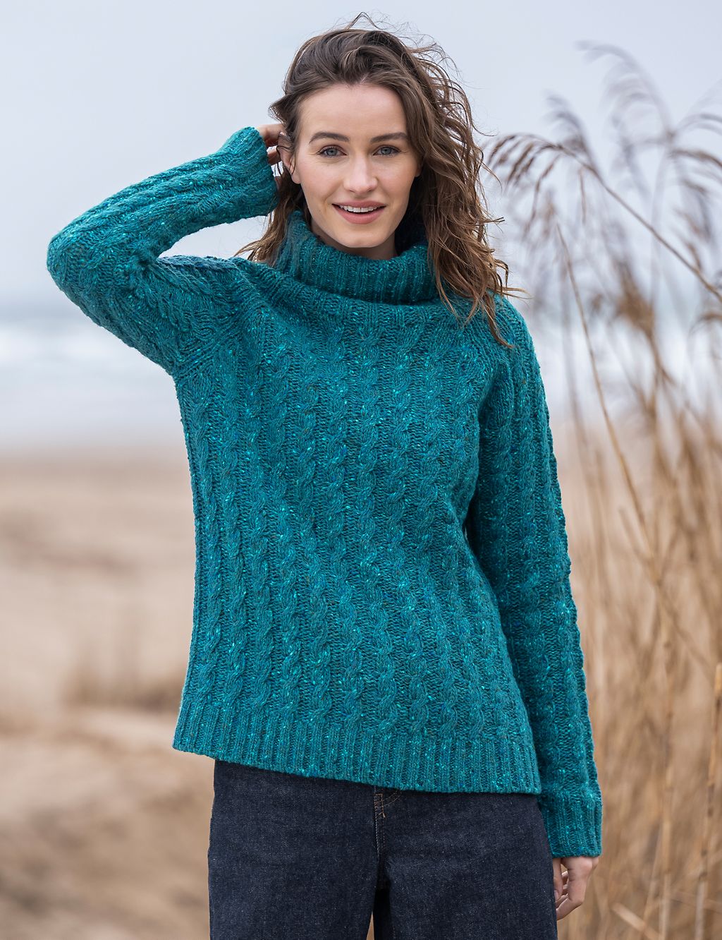 Pure Wool Cable Knit Roll Neck Jumper 2 of 4