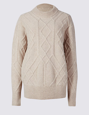 Pure Wool Cable Knit Turtle Neck Jumper Image 2 of 5