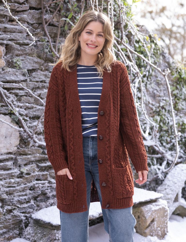 Pure Wool Cable Knit V-Neck Cardigan | Celtic & Co. | M&S
