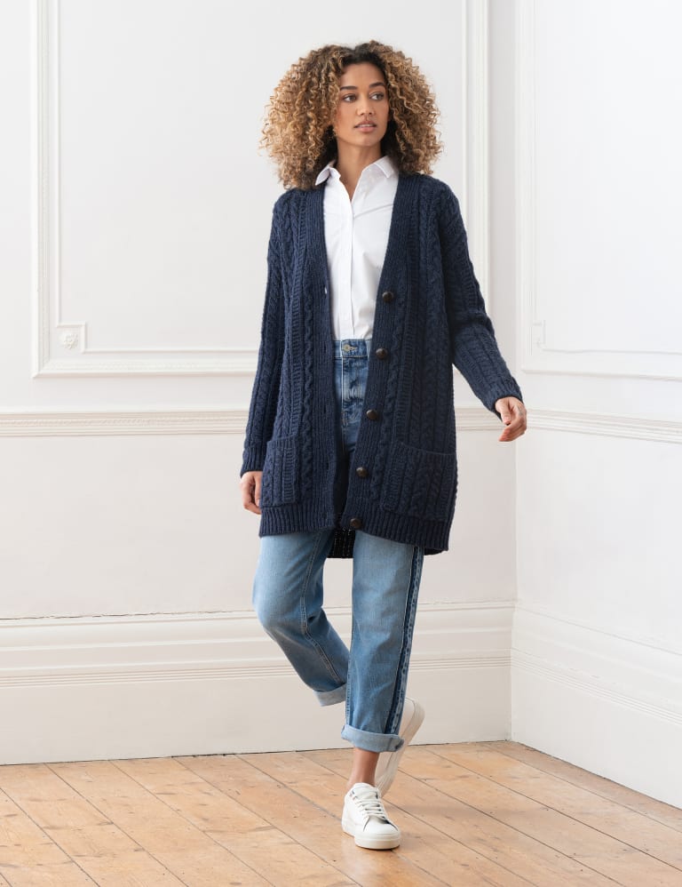 CABLE KNIT CARDIGAN - Navy blue