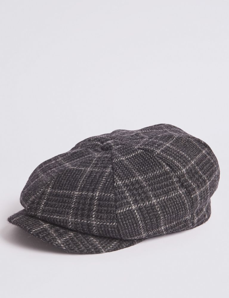 Pure Wool Checked Baker Boy Hat 1 of 4