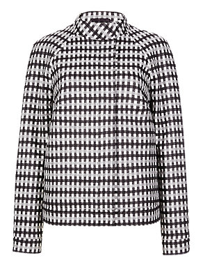 Pure Wool Checked Bomber Jacket Image 2 of 4