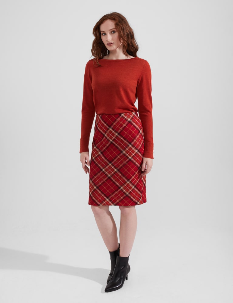Pure Wool Checked Knee Length A Line Skirt HOBBS M S