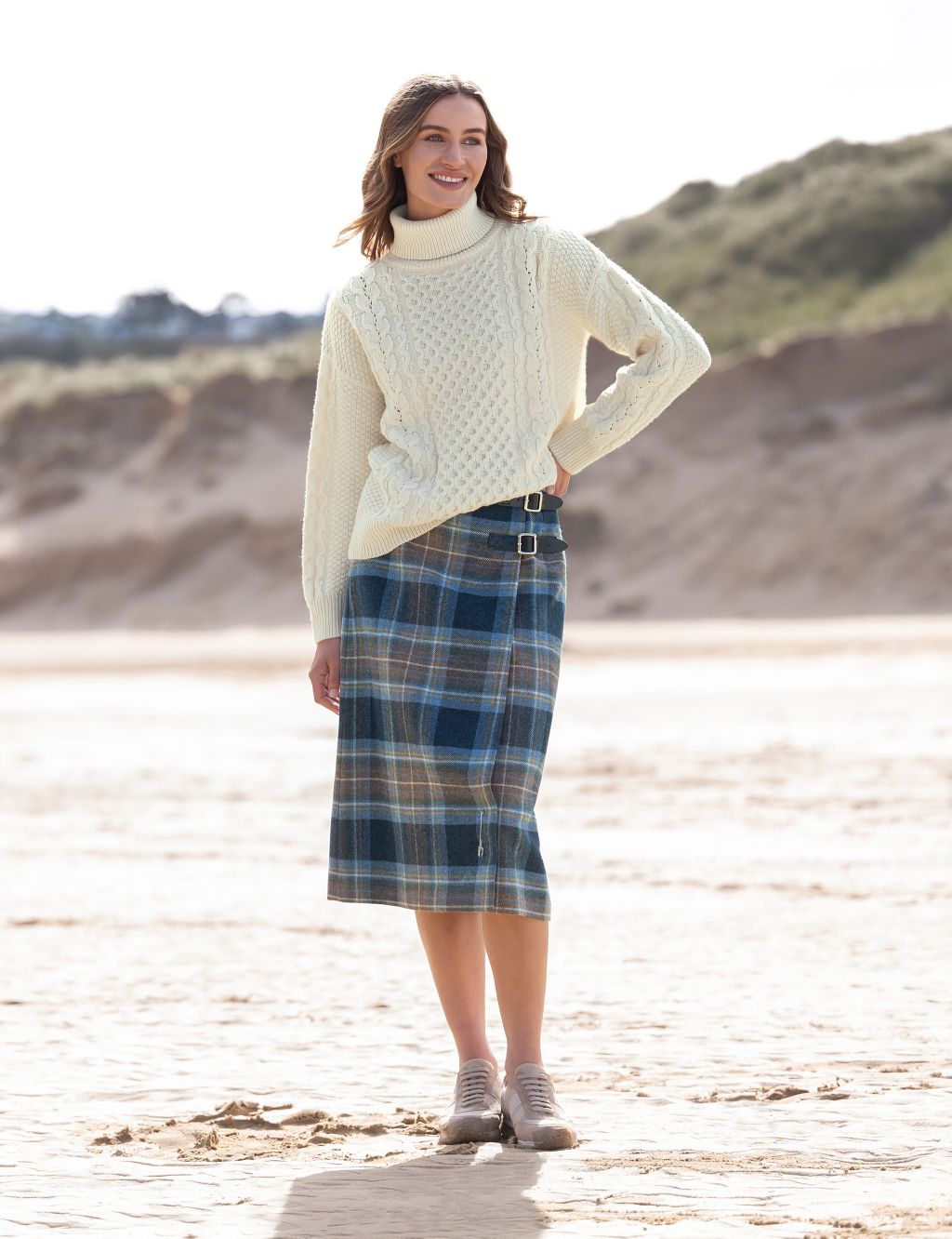 Pure Wool Checked Midi A-Line Skirt 4 of 7