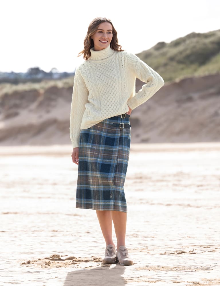 Pure Wool Checked Midi A-Line Skirt 6 of 7