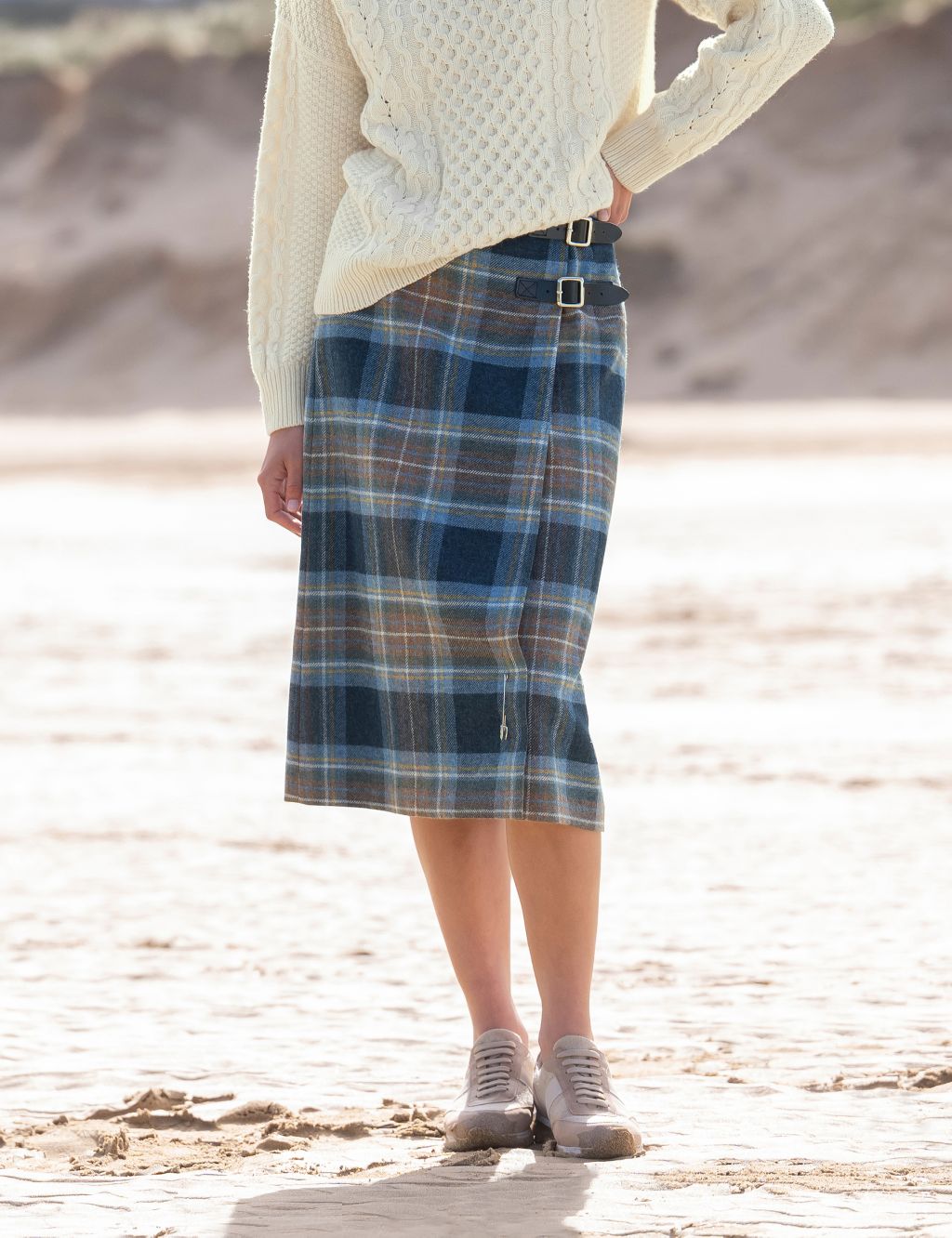 Pure Wool Checked Midi A-Line Skirt 5 of 7