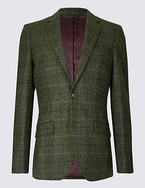 Pure Wool Checked Tailored Fit Jacket Image 2 of 7
