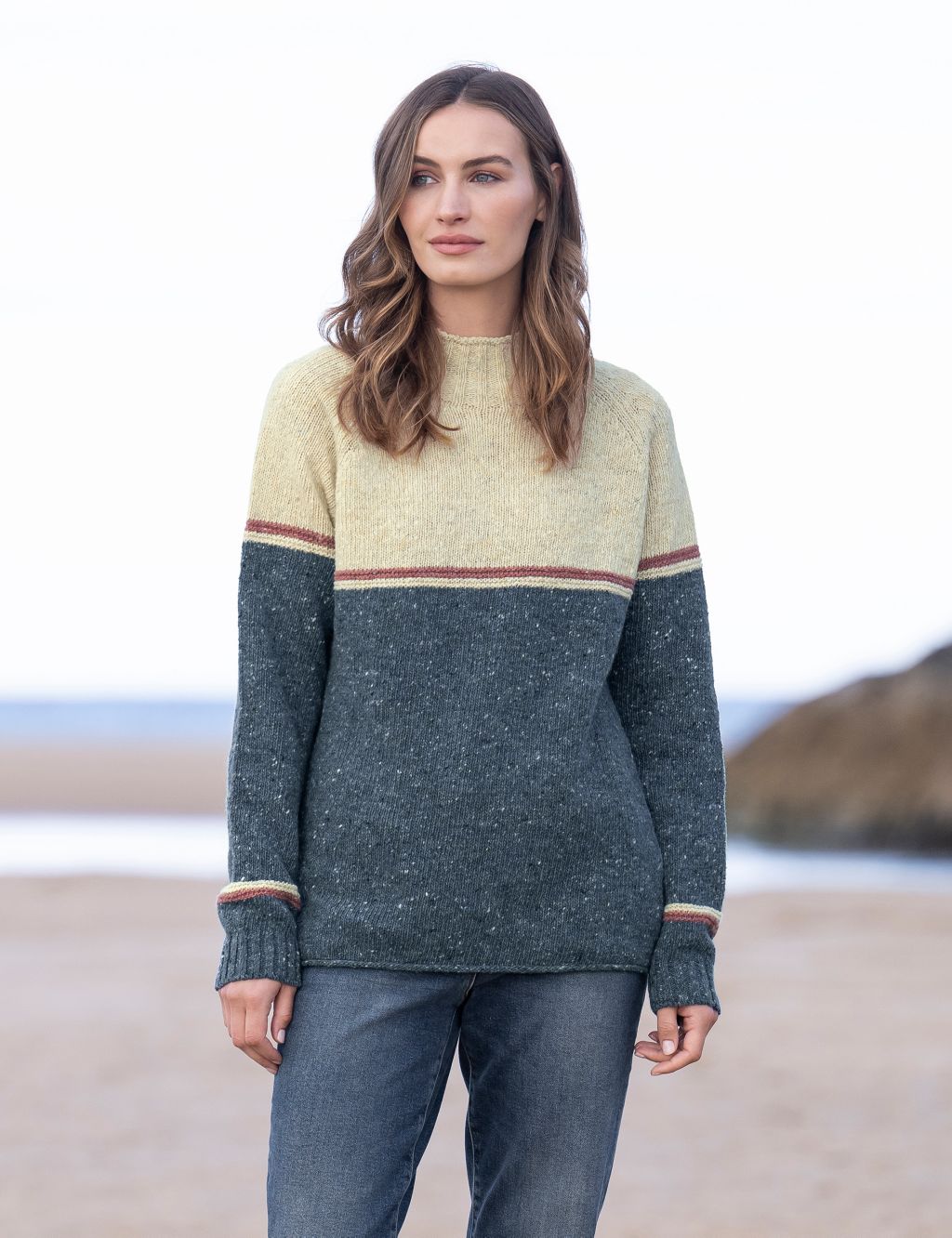 Pure Wool Colour Block Funnel Neck Jumper 3 of 4