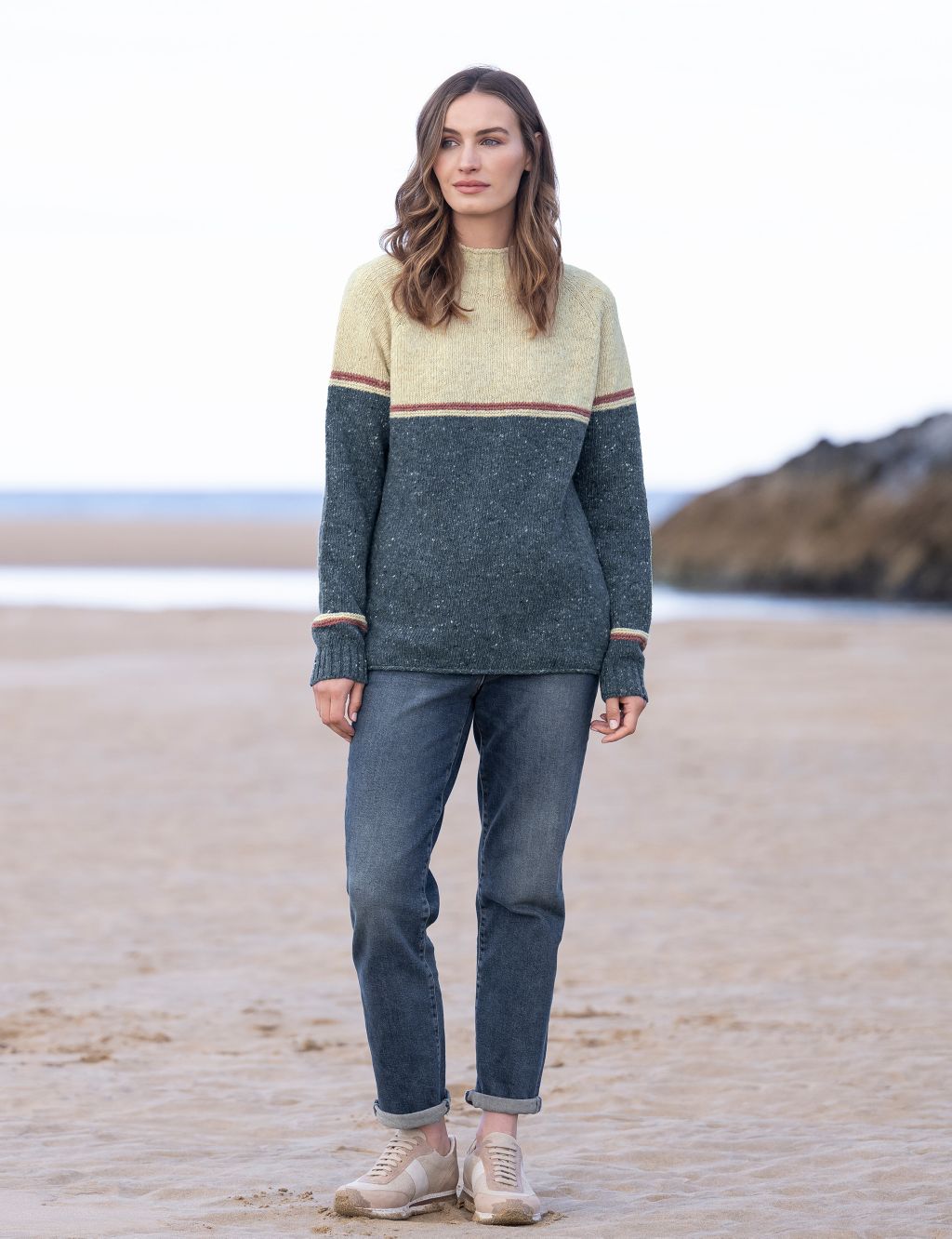 Pure Wool Colour Block Funnel Neck Jumper 2 of 4