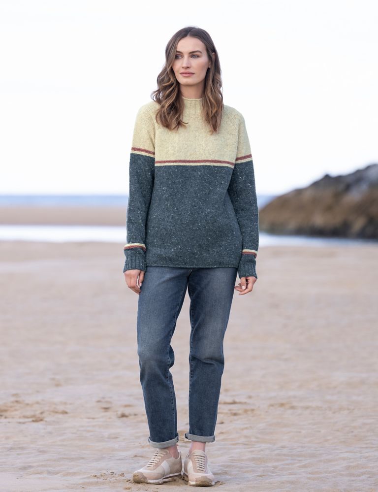Pure Wool Colour Block Funnel Neck Jumper 3 of 4