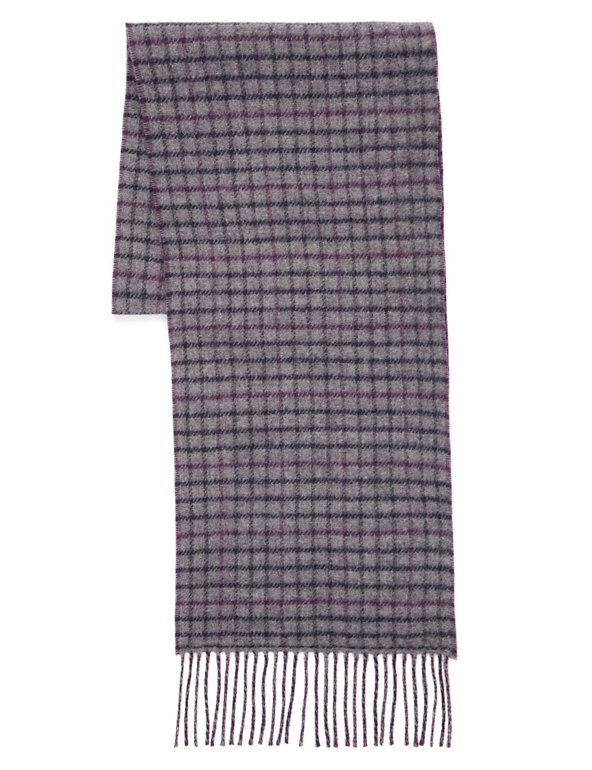 Pure Wool Double Face Checked Scarf Image 1 of 2