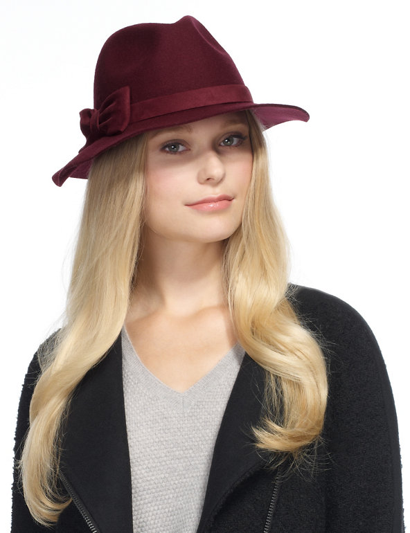 Pure Wool Fedora Bow Hat | M&S Collection | M&S