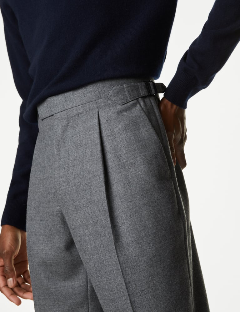 Mens pleated grey flannel trousers deals