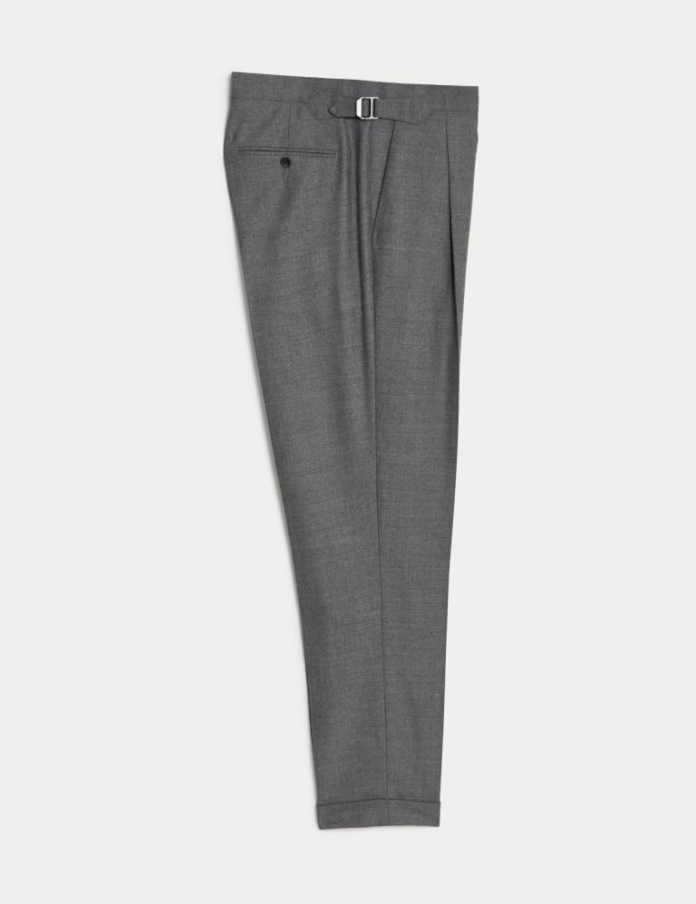 Single Pleated Sartorial Wool Pants With Side Adjusters - Dark Grey