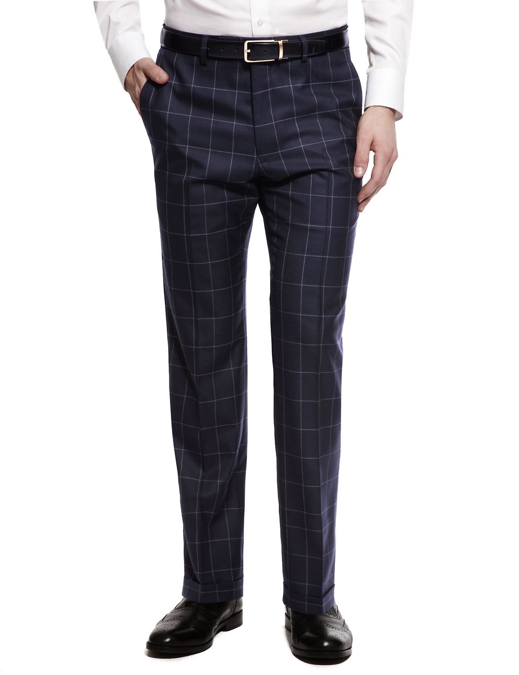 Pure Wool Flat Front Check Trousers 3 of 7