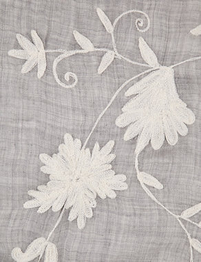 Pure Wool Floral Embroidered Scarf Image 2 of 3
