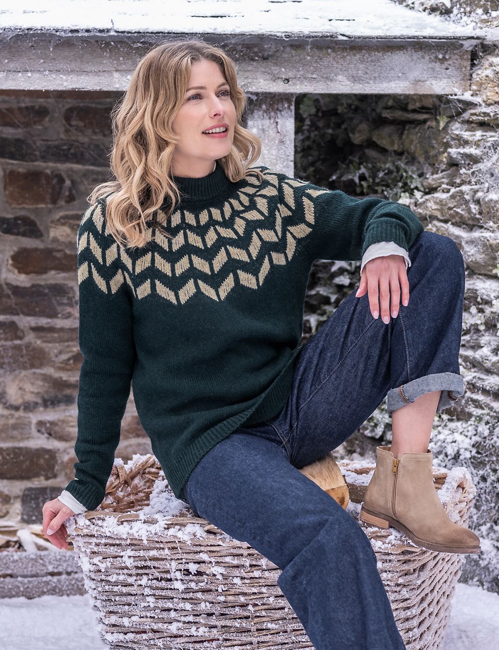 Pure Wool Jacquard Crew Neck Jumper 1 of 4
