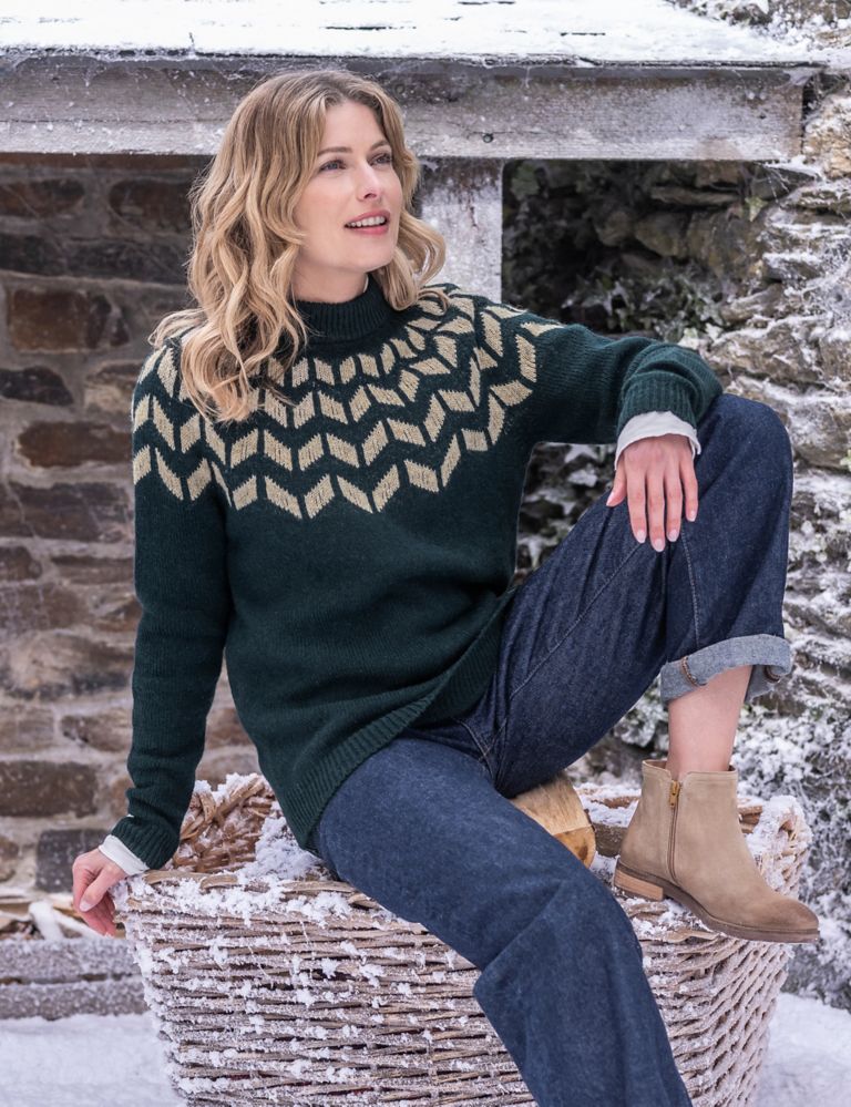 Pure Wool Jacquard Crew Neck Jumper 2 of 4