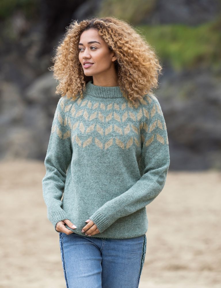 Pure Wool Jacquard Crew Neck Jumper 1 of 6