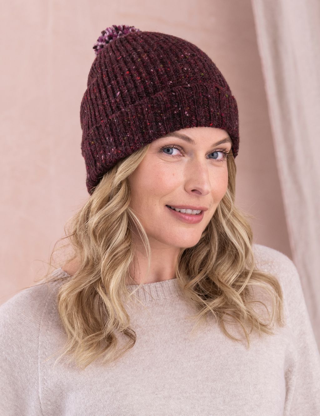 Pure Wool Knitted Rib Pom Hat | Celtic & Co. | M&S