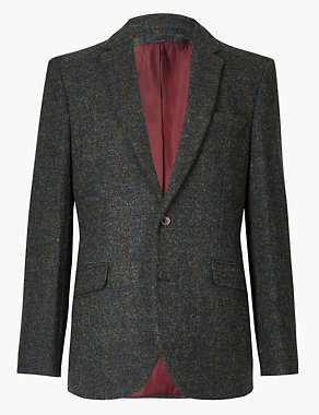 Pure Wool Navy Harris Tweed Tailored Jacket Image 2 of 7