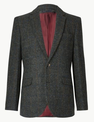 Pure Wool Navy Harris Tweed Tailored Jacket M S Collection Luxury