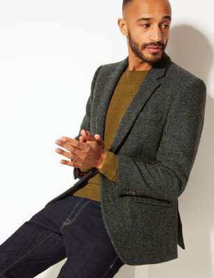 Mens navy 2025 tweed jacket