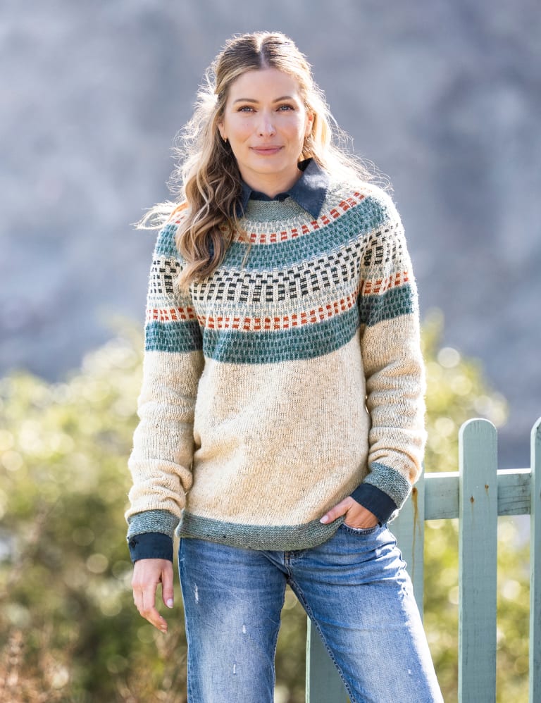 Pure Wool Patterned Crew Neck Jumper