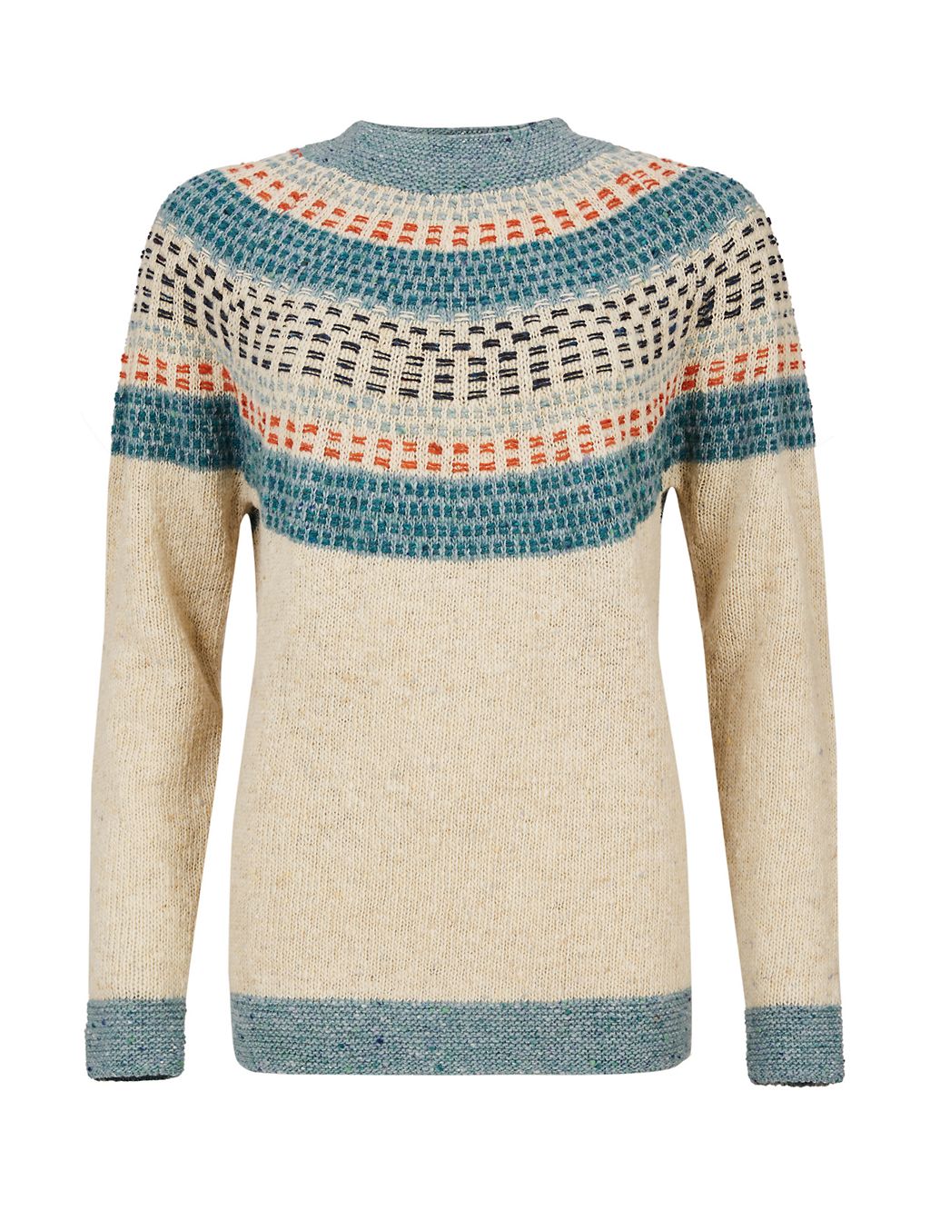 Pure Wool Patterned Crew Neck Jumper 1 of 6