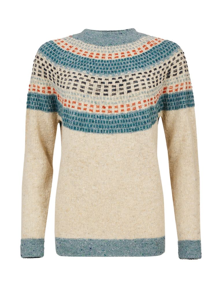 Pure Wool Patterned Crew Neck Jumper 2 of 6