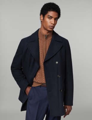 Men's wool 2024 peacoat with zipper