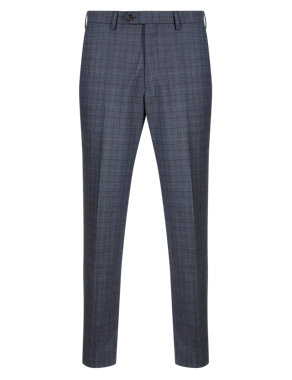 Pure Wool Prince of Wales Flat Front Trousers Image 2 of 3