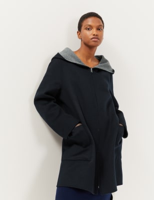 grey wool hooded coat womens