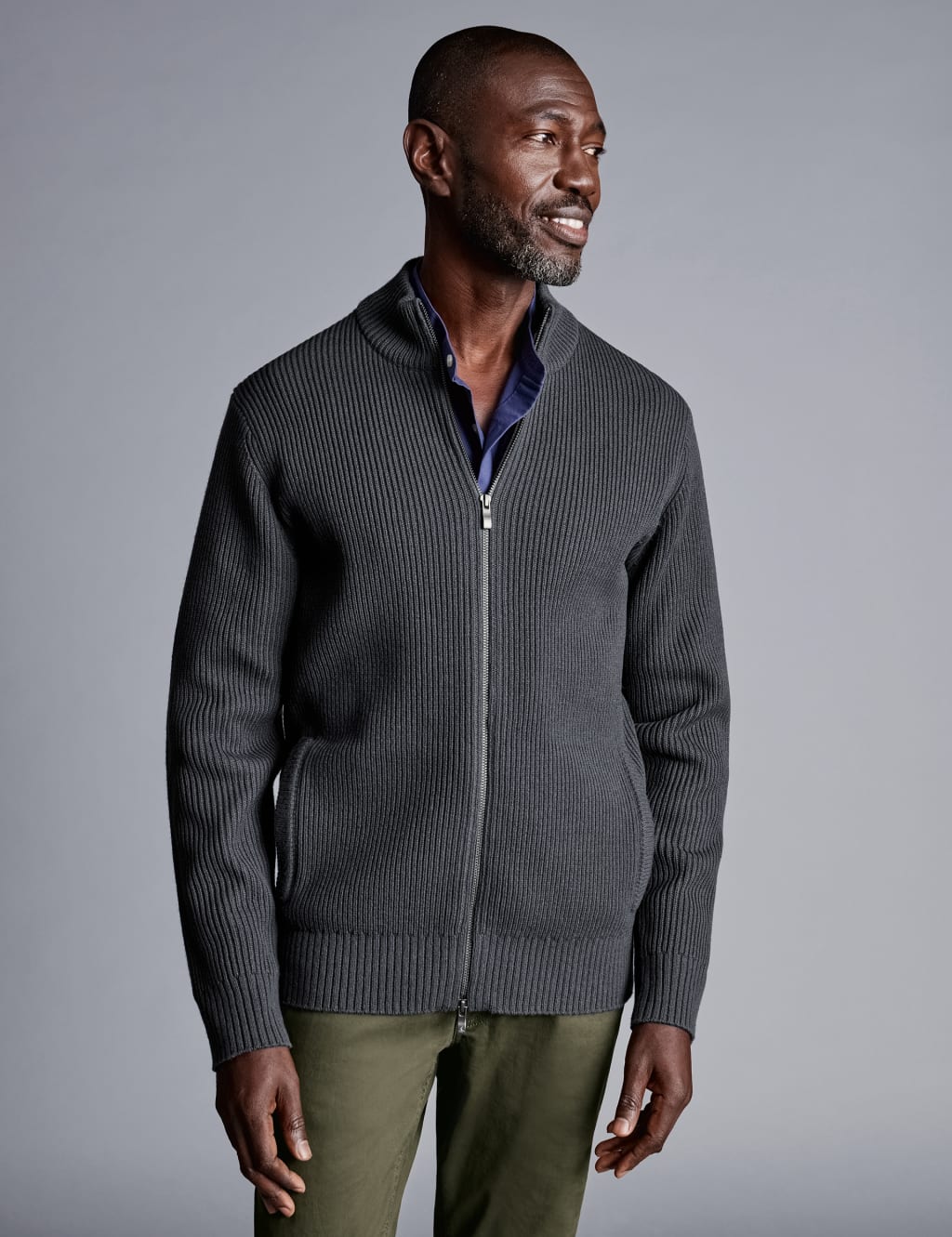 Pure Wool Ribbed Zip Up Cardigan | Charles Tyrwhitt | M&S