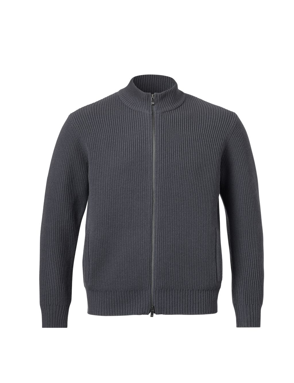 Pure Wool Ribbed Zip Up Cardigan | Charles Tyrwhitt | M&S