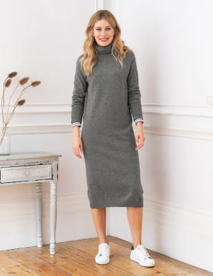 Pure Wool Roll Neck Midi Jumper Dress ...