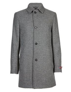 Pure Wool Single Breasted Puppytooth Checked Coat Image 2 of 6