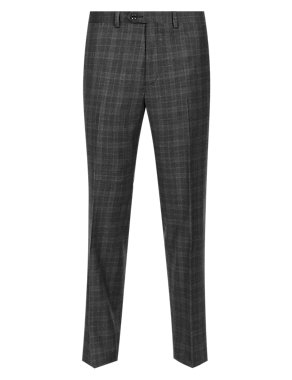 Pure Wool Slim Fit Supercrease™ Checked Flat Front Trousers Image 2 of 3