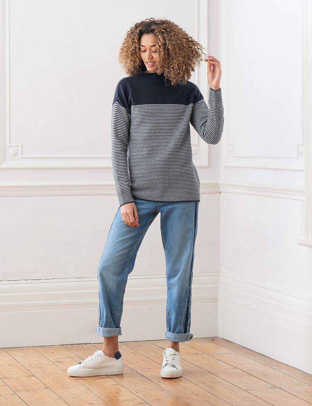 Pure Wool Striped Funnel Neck Jumper 3 of 5