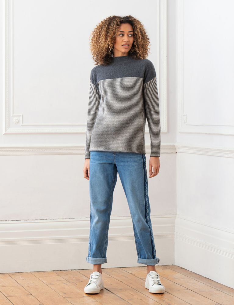 Pure Wool Striped Funnel Neck Jumper 5 of 5