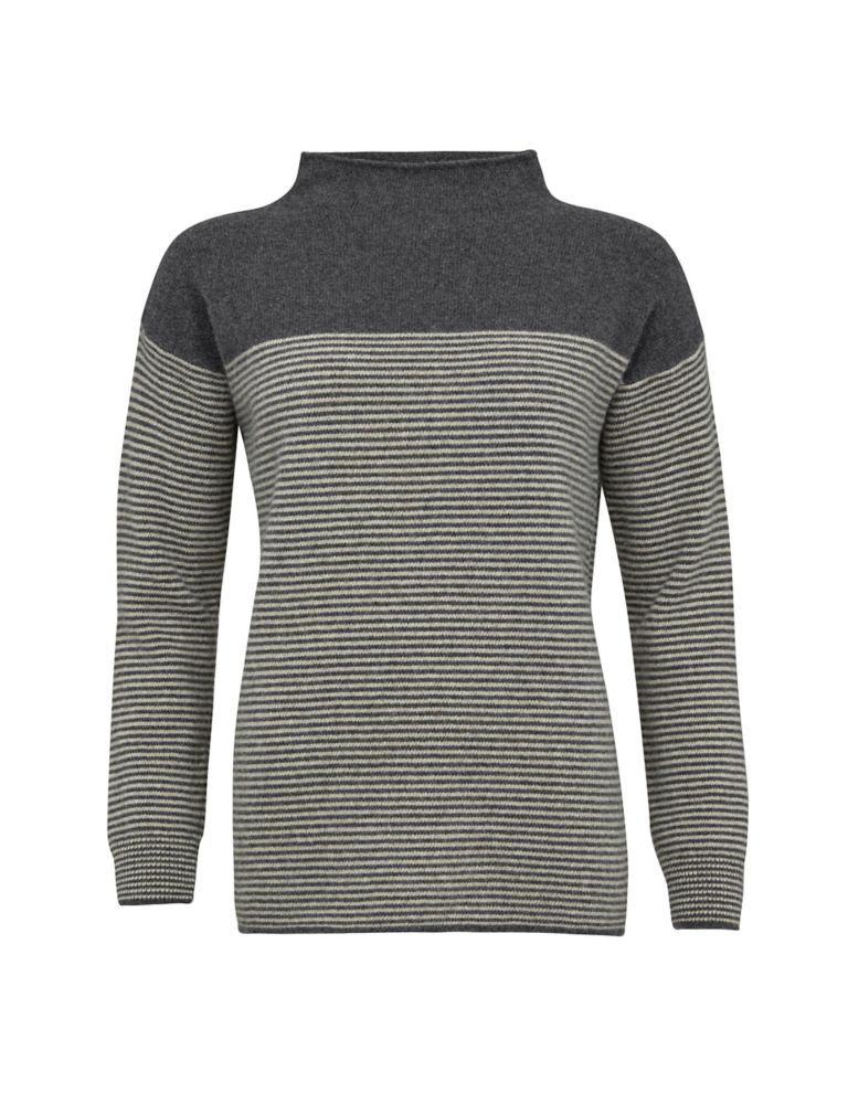 Pure Wool Striped Funnel Neck Jumper 2 of 5