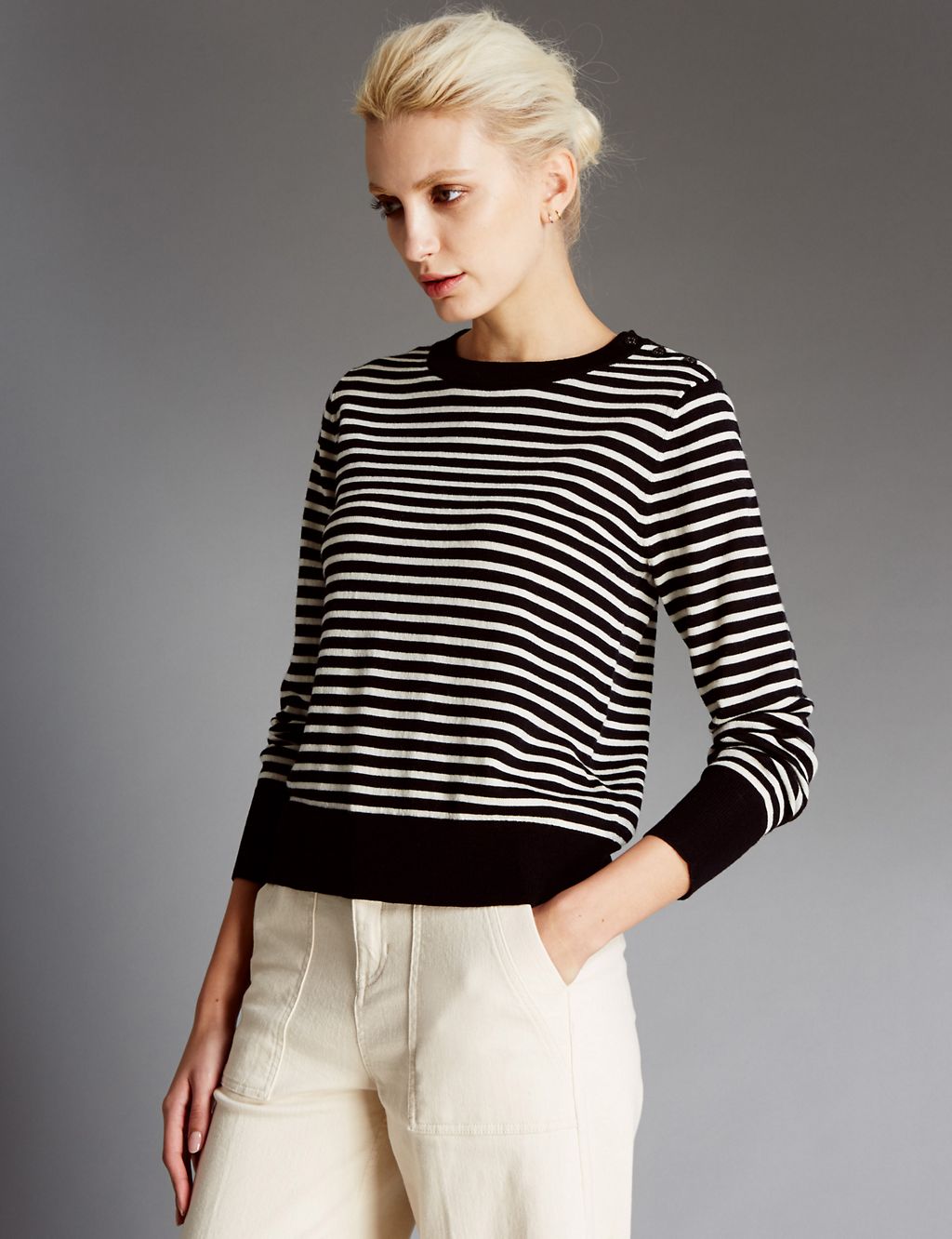 Pure Wool Striped Round Neck Jumper 3 of 4