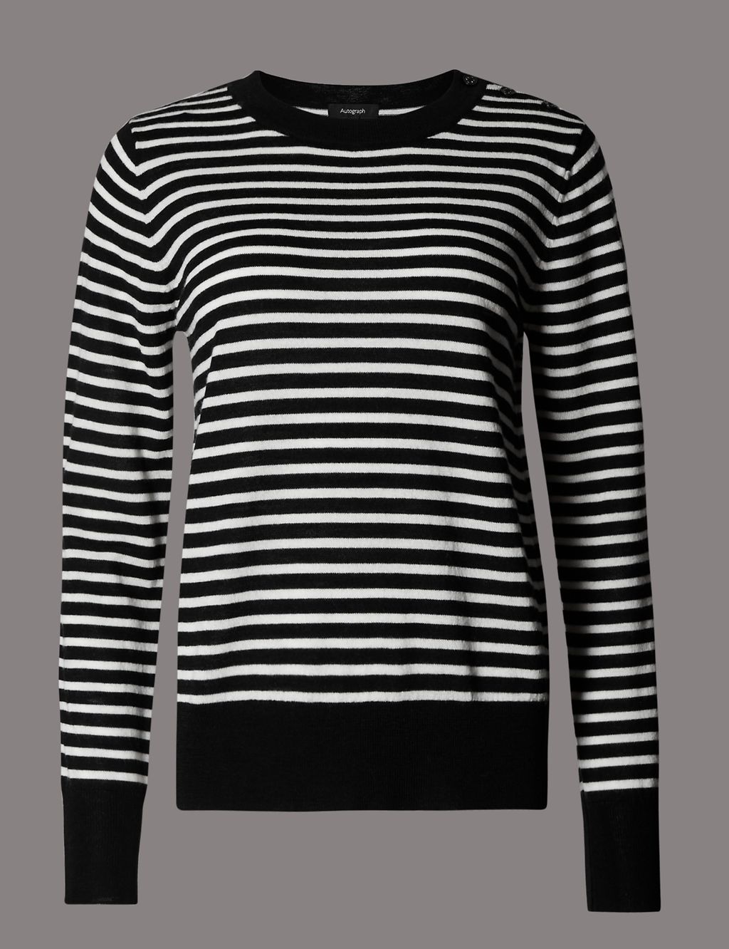 Pure Wool Striped Round Neck Jumper 1 of 4