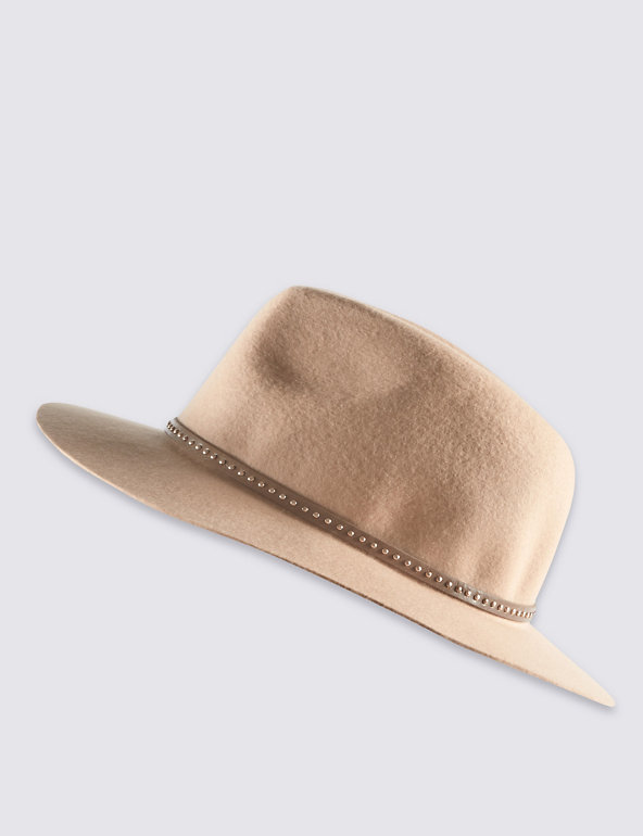 Pure Wool Stud Trim Fedora Hat Image 1 of 2