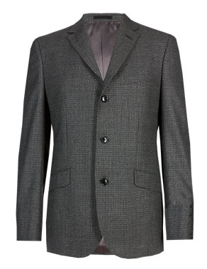 Pure Wool Tailored Fit 3 Button Check Jacket Image 2 of 8